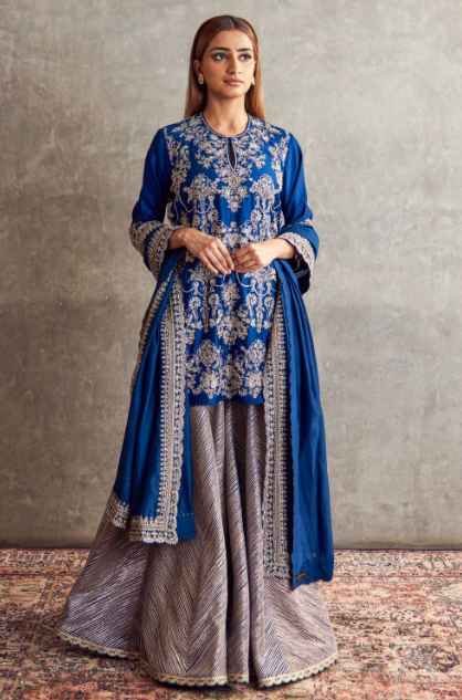 Blue zardosi embellished sharara set