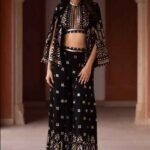 Diana Penty In A Black Georgette Embroidered Resham Jacket: Ishana Blazer Sharara Set For Women