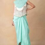 Delicate Teal Blue Scallop Fringe Top-Skirt Set