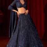 Stella navy blue floral embellished lehenga set