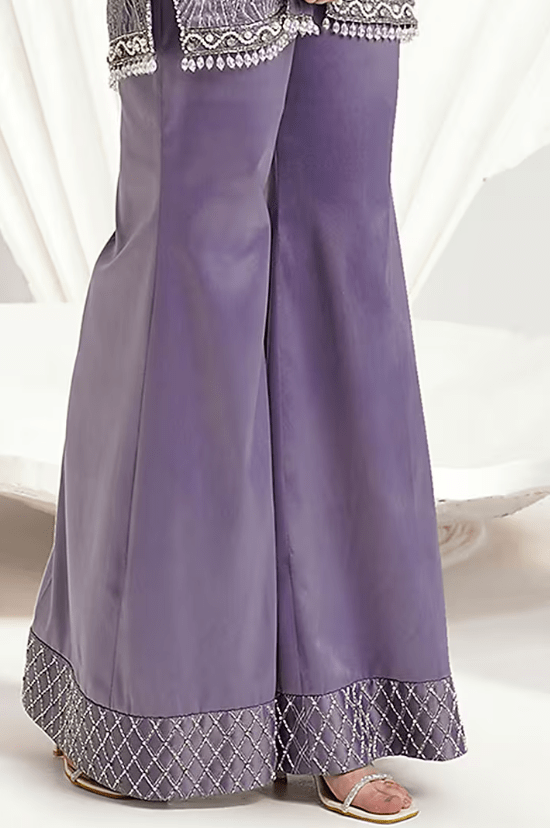 Lavender Metallic Organza Hand & Machine Embroidered Jacket Set - Image 4