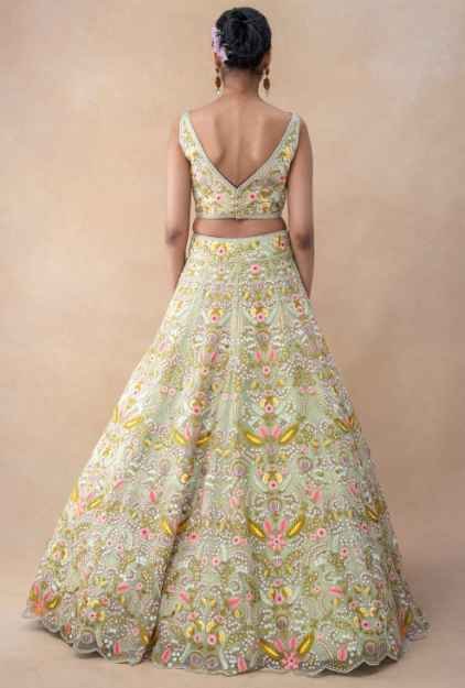 Green thread embellished lehenga set - Image 3