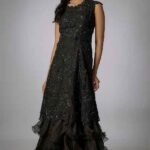 Black Organza Crepe Cutdana Embroidered Gown