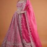 Reddish Pink Raw Silk Zardosi Embroidered Lehenga Set