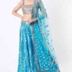 Turquoise Handmade Tie-Dye Embroidered Lehenga Set