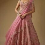 Pink Organza Gold Embroidered Lehenga Set