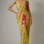 Yellow & Pink Georgette Hand Tie-Dyed Saree Set