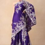 Purple embellished one shoulder cape set
