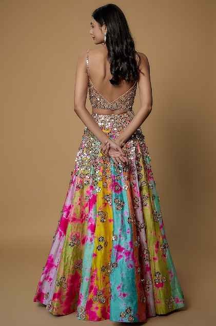 Multi-Colored Raw Silk Embroidered Lehenga Set - Image 2