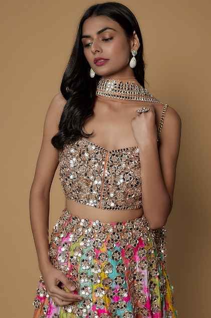 Multi-Colored Raw Silk Embroidered Lehenga Set - Image 3