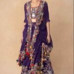 Purple floral embellished cape set