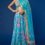 Turquoise Tie-Dyed & Embellished Lehenga Set