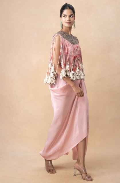 Pink embellished cord top with a draped skirt - Image 2