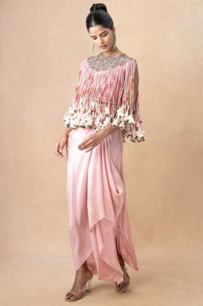 Pink embellished cord top with a draped skirt - Image 3