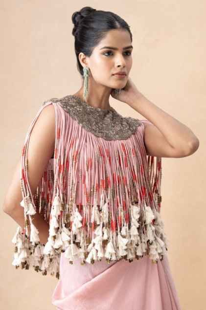 Pink embellished cord top with a draped skirt - Image 4