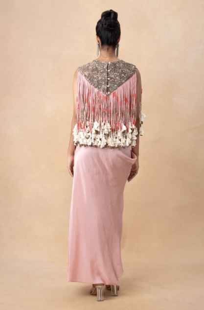 Pink embellished cord top with a draped skirt - Image 5