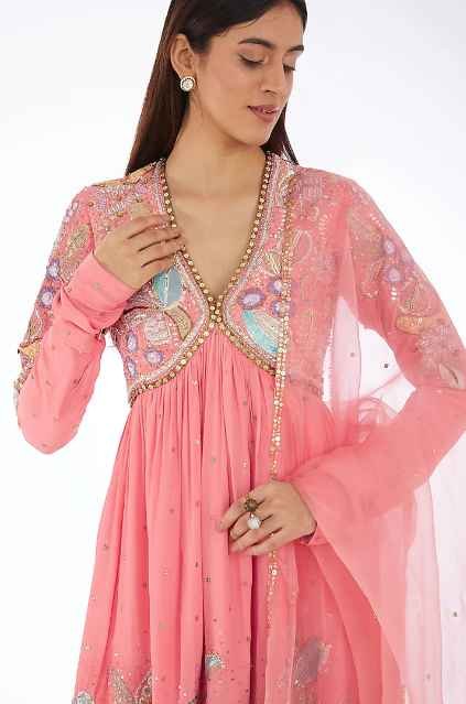 Bubblegum Pink Mulberry Crepe Applique Embellished Gharara Set - Image 3