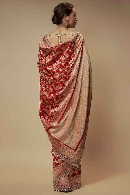 Red Banarasi Silk Zardosi Embroidered Saree Set - Image 2