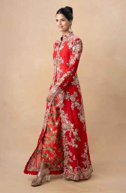 Red floral embellished jacket set - Image 2