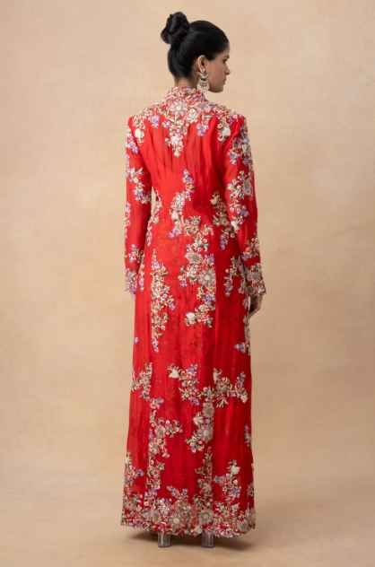 Red floral embellished jacket set - Image 4