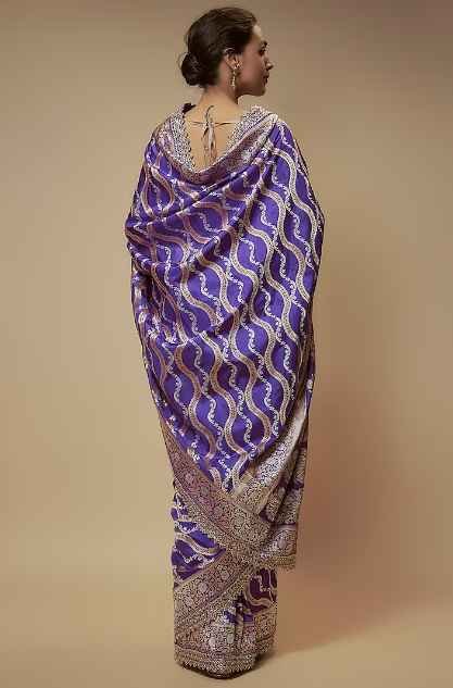 Purple Banarasi Silk Zardosi Embroidered Handwoven Saree Set - Image 2