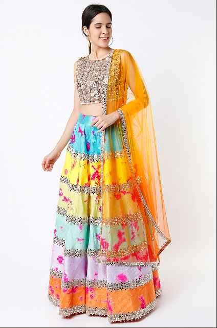 Multi Colored Handmade Embroidered Tie-Dye Lehenga Set