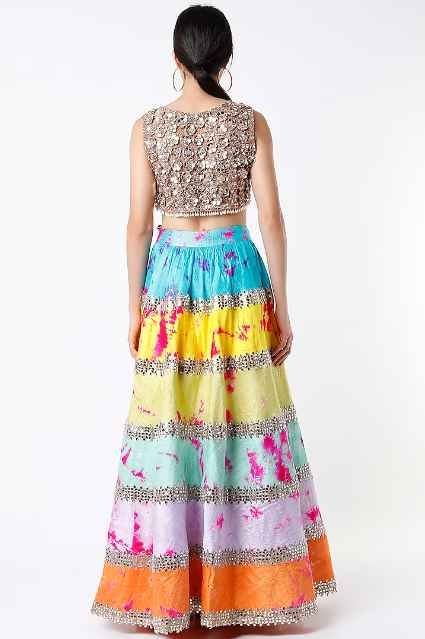 Multi Colored Handmade Embroidered Tie-Dye Lehenga Set - Image 2