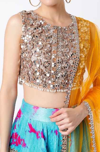 Multi Colored Handmade Embroidered Tie-Dye Lehenga Set - Image 3