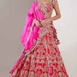 Red Organza Zardosi Embroidered Lehenga Set