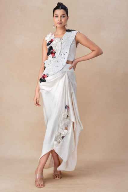Ivory one shoulder drape set