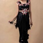 Black embellished cape set