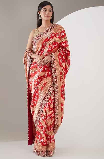 Red Banarasi Zardosi Embroidered Saree Set