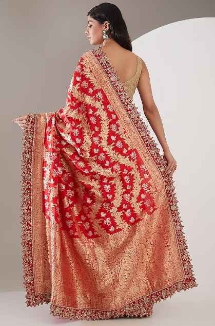 Red Banarasi Zardosi Embroidered Saree Set - Image 2