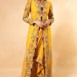 Yellow embellished jacket & an asymmetric skirt