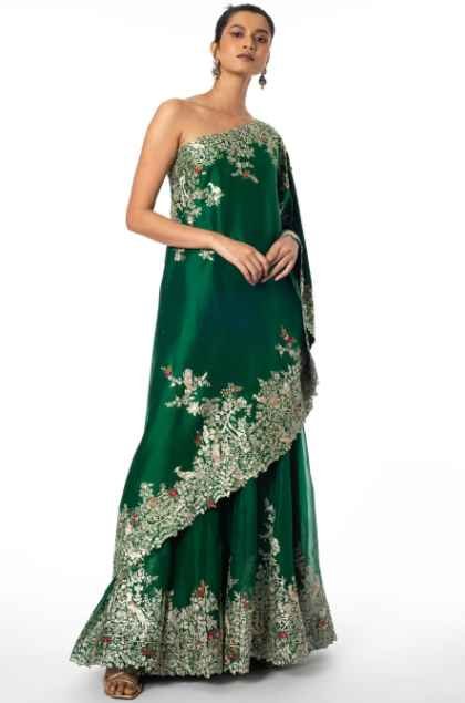 Green embroidered tunic with a sharara