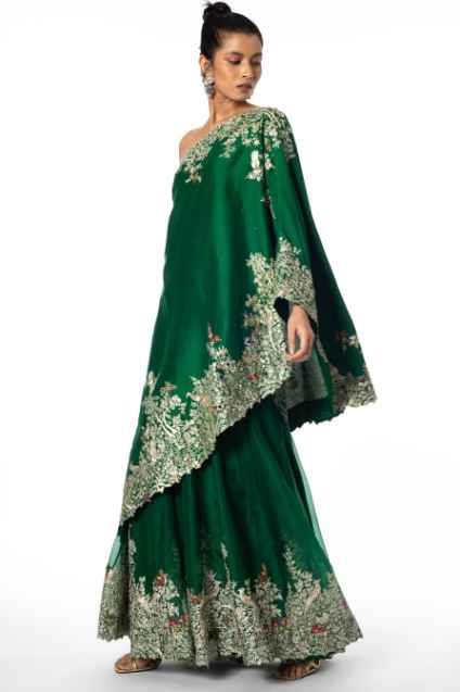 Green embroidered tunic with a sharara - Image 2