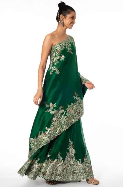 Green embroidered tunic with a sharara - Image 3