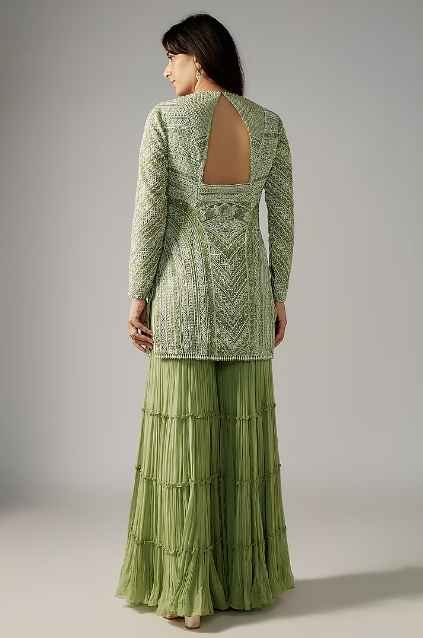 Mint Green Viscose & Organza Sharara Set - Image 2