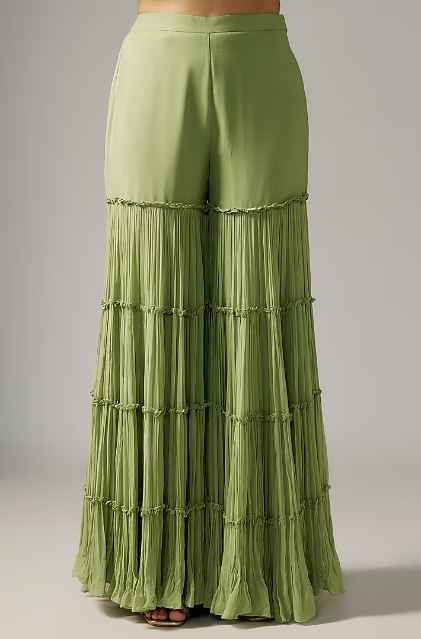 Mint Green Viscose & Organza Sharara Set - Image 3