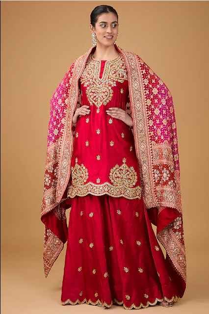 Maroon Pure Spun Silk Marori & Gota Embroidered Sharara Set