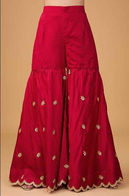 Maroon Pure Spun Silk Marori & Gota Embroidered Sharara Set - Image 3