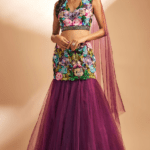 Wine Net Thread Embroidered Skirt Set