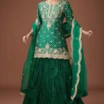 Emerald Green Pure Spun Silk Crushed Skirt Set