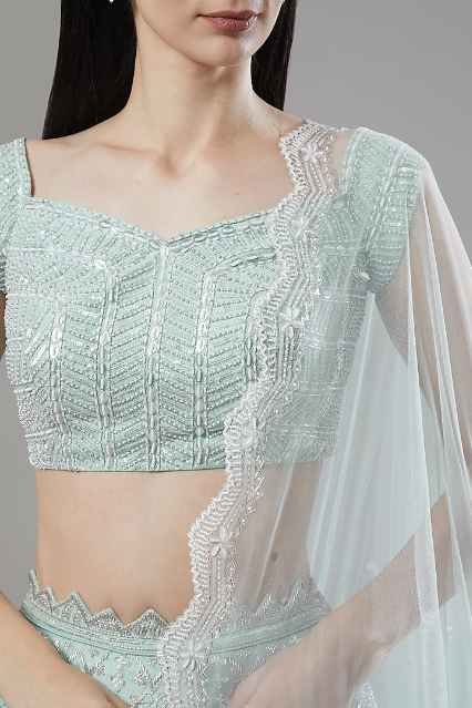Mint Green Embroidered Lehenga Set - Image 3