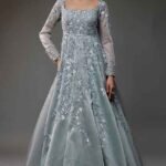 Grey Organza Sequins & Cutdana Hand Embroidered Gown