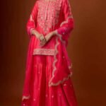 Red Pure Spun Silk Cutdana Embroidered Sharara Set