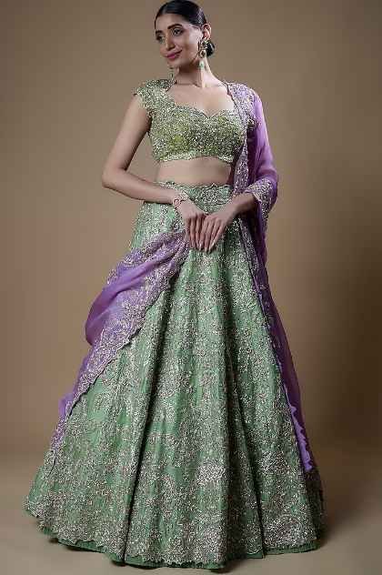 Mint Green Organza Embroidered Lehenga Set