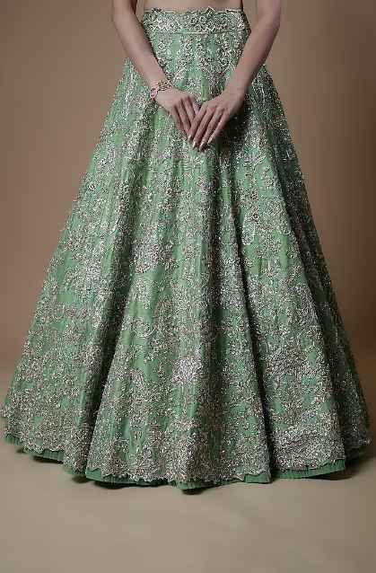 Mint Green Organza Embroidered Lehenga Set - Image 3