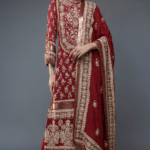 Red Chiffon Thread & Sequins Embroidered Kurta Set