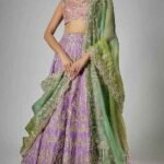 Purple Organza Embroidered Lehenga Set